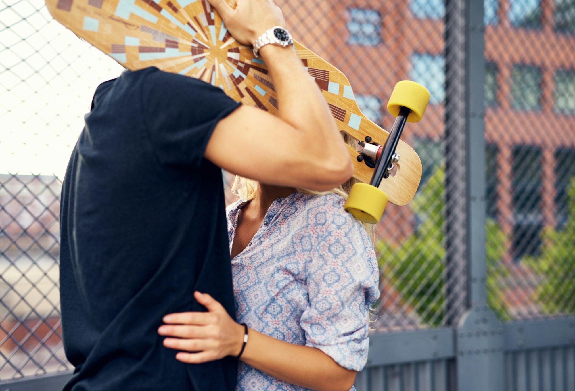 caressing couple hiding