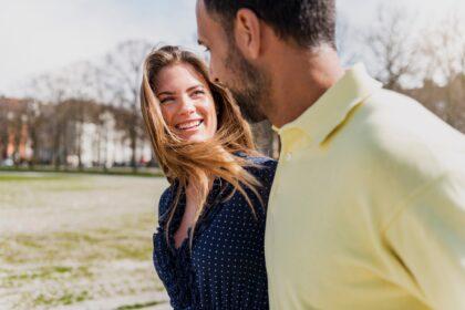 Happy couple on a walk